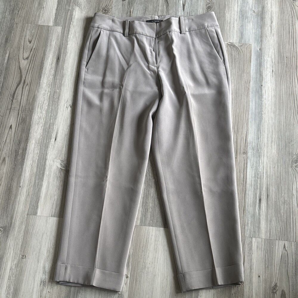 Ann Taylor 94% Silk Grey/beige Ankle Dress Pants Cuffed Bottom Size 2